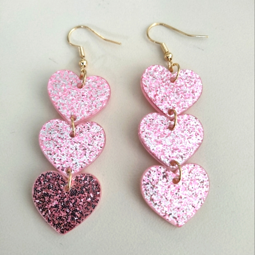 Acrylic Heart-Shaped Multicolor Earrings - Picture 5 of 6